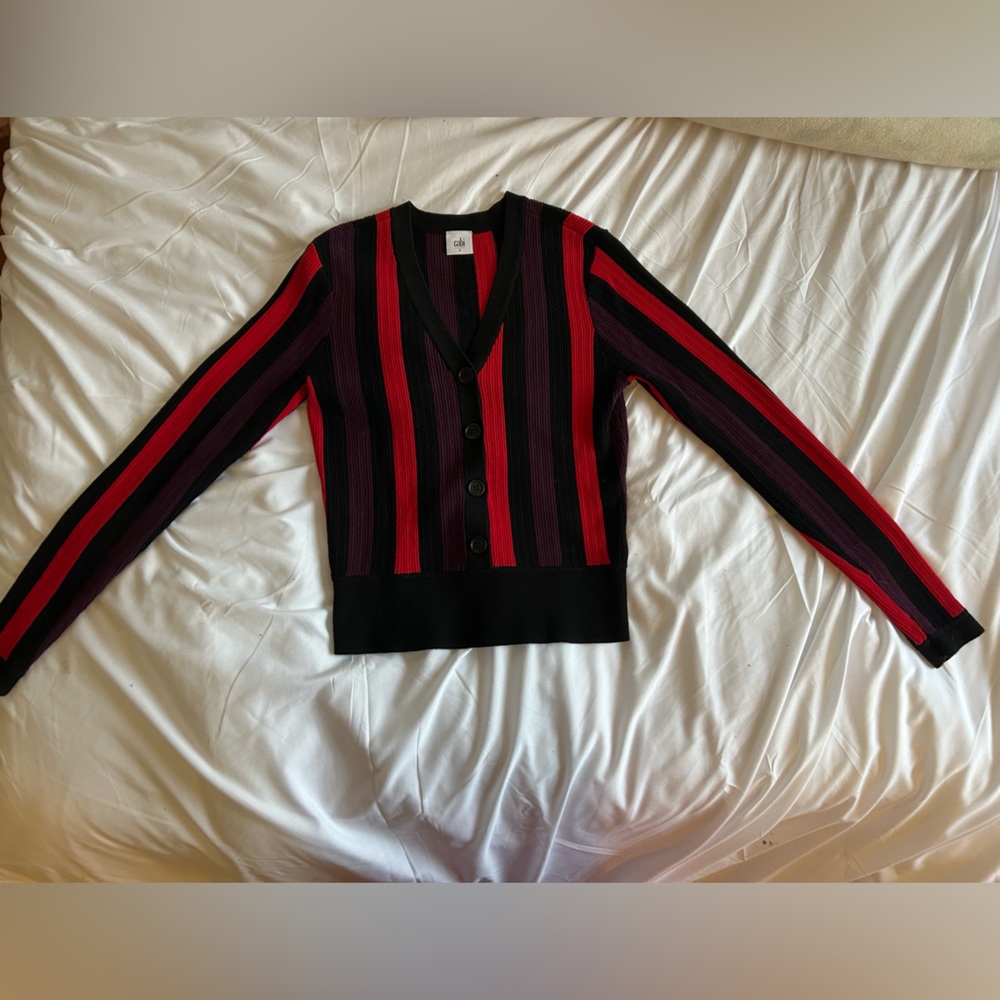 Purple, red, and black Cabi sweater